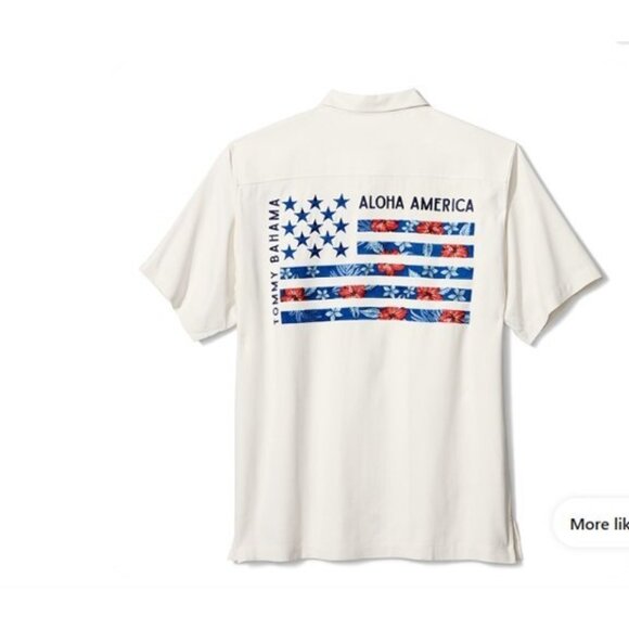 Tommy Bahama Men's Silk Shirt Medium Aloha American Flag Back Panel Embroidered